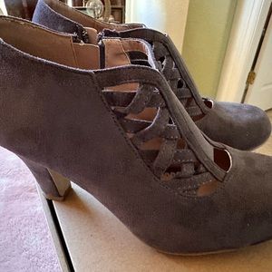 Satin Gray Suede Journee Heeled Booties “Piper”